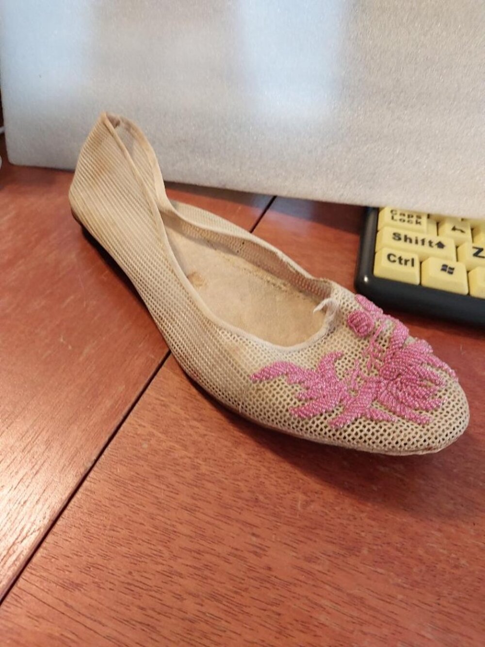 Vintage Pink Floral Embroidered Mesh Ballet Flat Size 7.5